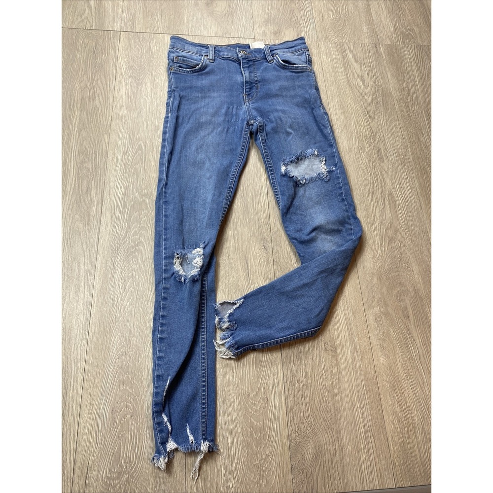 FREE PEOPLE‎ JEANS Women's 24 Distressed Skinny  Destroyed Medium Wash